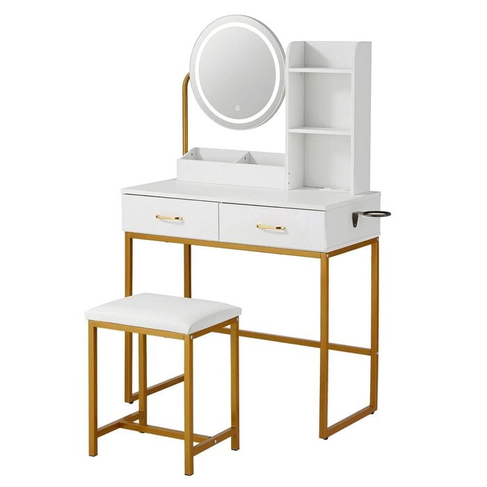 Artiss Dressing Table Vanity Desk Set Stool Led Charging Station White