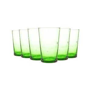 Meknes 325ml Highball Glasses - Hand-Blown Moroccan Recycled Water Juice Drinking Glasses - Green Glass - Set of 6