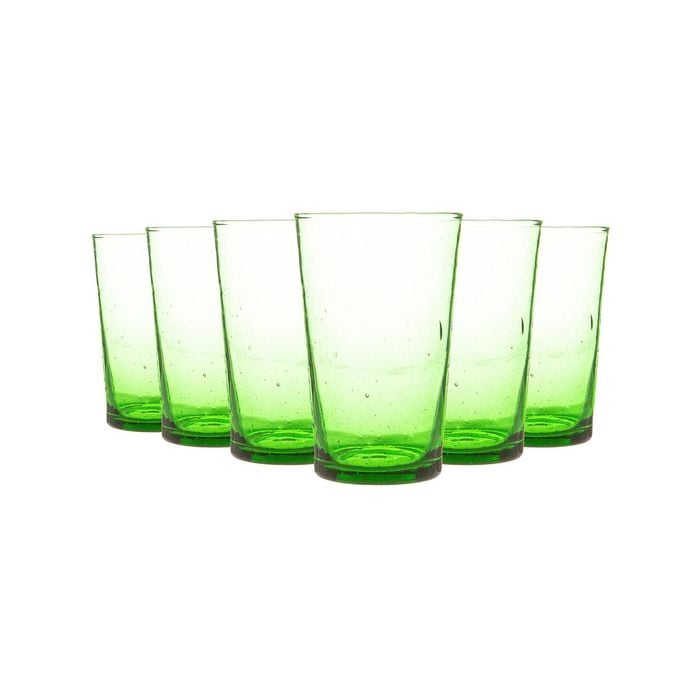 Meknes 325ml Highball Glasses - Hand-Blown Moroccan Recycled Water Juice Drinking Glasses - Green Glass - Set of 6