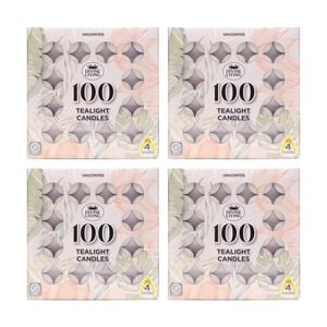 4x 100pc Divine Living Unscented Tealights Candles 4 Hours Burn Time 18.8x18.8cm