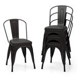 Costway 4PCS Metal Dining Chairs Stackable Kitchen Chair Cushioned Seat Black