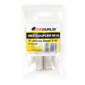 Oxbuild M10 316 Stainless Steel Hex Coupler - 2 Pack