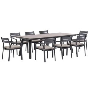 FurnitureOkay Bondi-Capri 9-Piece Sintered Stone Outdoor Dining Setting - Charcoal