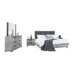 Queen 4 Pcs Bedroom Suite with Dresser Fabric Upholstery MDF Combination of Black & Cement Colour