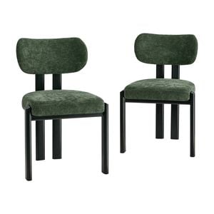 Oikiture Set Of 2 Dining Chairs Chenille Fabric Kitchen Chair Padded Seat Green