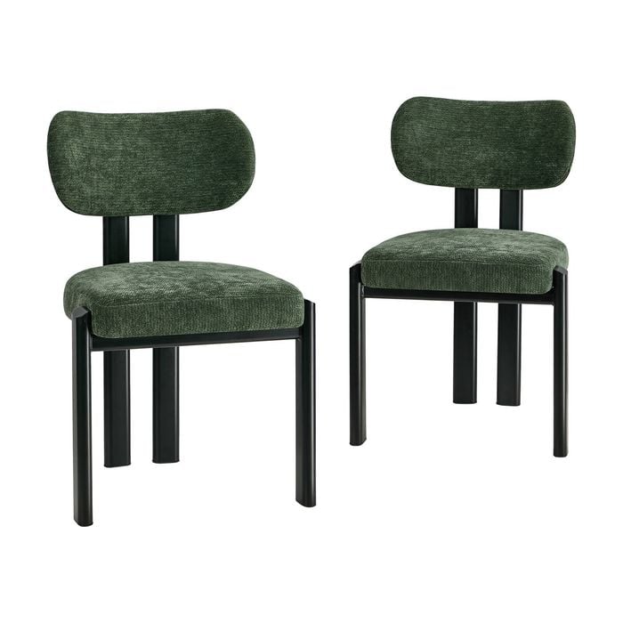Oikiture Set Of 2 Dining Chairs Chenille Fabric Kitchen Chair Padded Seat Green