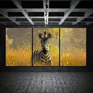 3pcs Zebra Animal Nature Yellow Grasses Print 100% Australian Made 3 x 40x60cm (Metal Print)