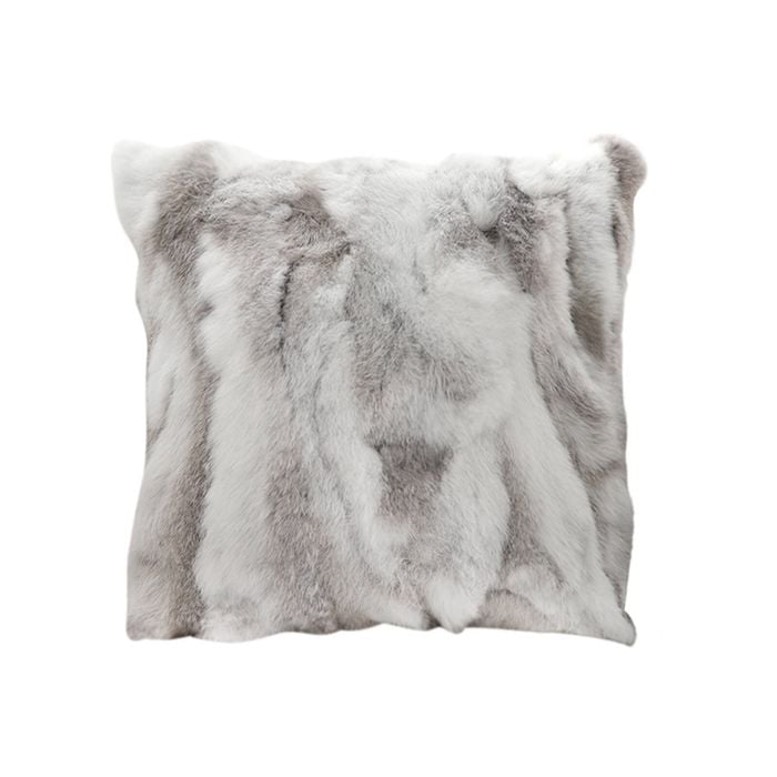 SOGA 45cm Floral Gray Rabbit Fur Throw Pillow