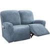 Smarcute 2 Seater Velvet Recliner Chair Sofa Cover 6 Piece for 2 Cushion Seat Stone Blue