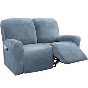 Smarcute 2 Seater Velvet Recliner Chair Sofa Cover 6 Piece for 2 Cushion Seat Stone Blue