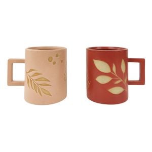 2pc Urban 10cm Shae Foliage Ceramic Mug - Pink/Terracotta