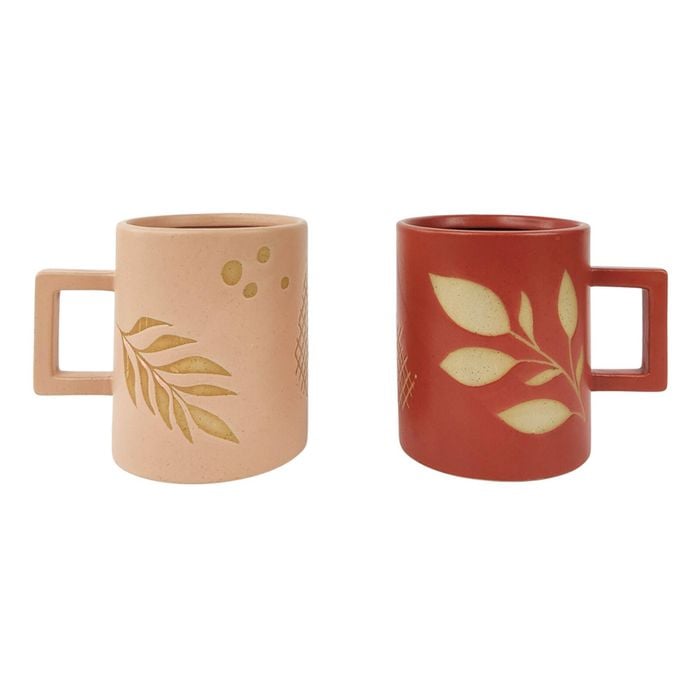 2pc Urban 10cm Shae Foliage Ceramic Mug - Pink/Terracotta