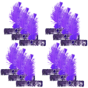 12x 1920s FLAPPER HEADBAND Headpiece Feather Sequin Charleston Gatsby Party BULK Purple