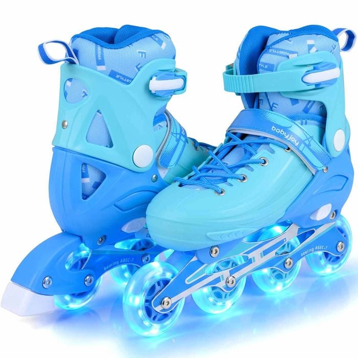 Costway 4-size Kid Roller Skates Inline Skating Shoes Lightup 7-9 Blue