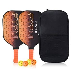 Catzon Pickleball Paddles Set Of 2 Durable Fiberglass Surface Cushion Grip Pickleball Rackets 4 Balls And Carry Bag-orange