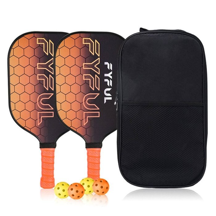 Catzon Pickleball Paddles Set Of 2 Durable Fiberglass Surface Cushion Grip Pickleball Rackets 4 Balls And Carry Bag-orange