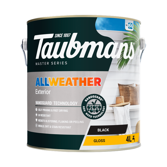 Taubmans 4L Black Gloss All Weather Exterior Paint