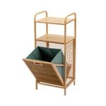 Costway Bamboo Bathroom Storage Cabinet Modern Laundry Cupboard Shelf w/Basket