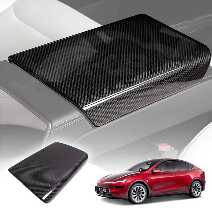 Center Console Armrest Pad Cover For Tesla Model Y Juniper 2025-onwards Carbon Fiber Style Interior Decoration Protector