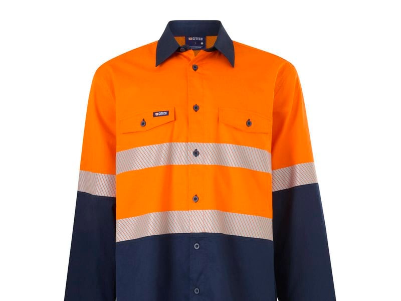 Size L Orange/Navy Long Sleeve Taped Shirt Hi Vis