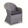 Outdoor Plantation Full Round Wicker Dining Chair -Brushed Grey with Denim Grey cushions