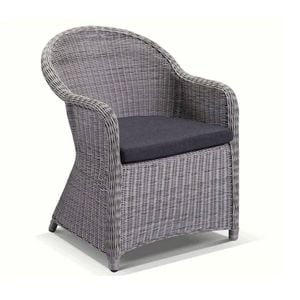 Outdoor Plantation Full Round Wicker Dining Chair -Brushed Grey with Denim Grey cushions