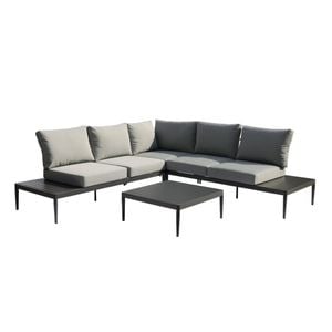 FurnitureOkay Coogee 4-Piece Aluminium Outdoor Modular Lounge Setting - Charcoal