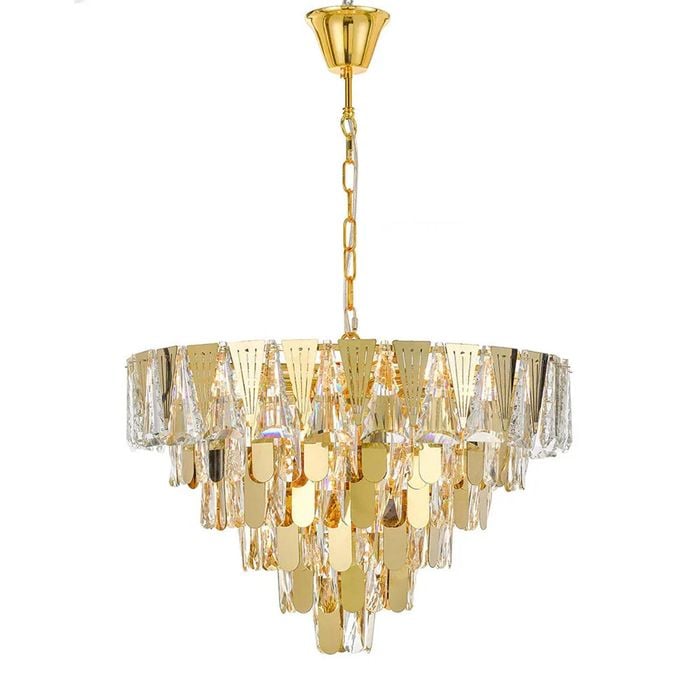 Telbix Valerie Contemporary Pendant Hanging Lamp Light Stainless Steel Crystal Gold Clear