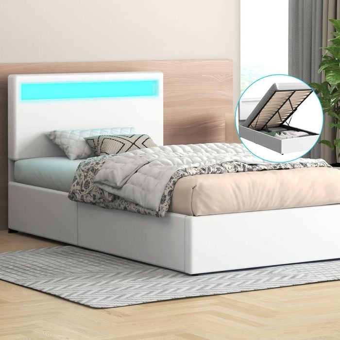 ALFORDSON Bed Frame RGB LED Gas Lift King Single