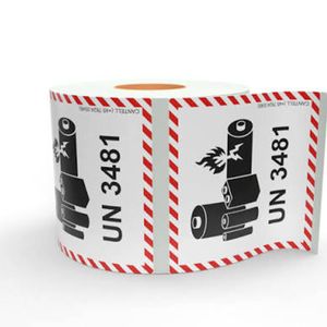 NLP 82x111Thermal Transfer Label Battery Mark UN3481, 500 per roll, 38mm core 6 rolls per carton