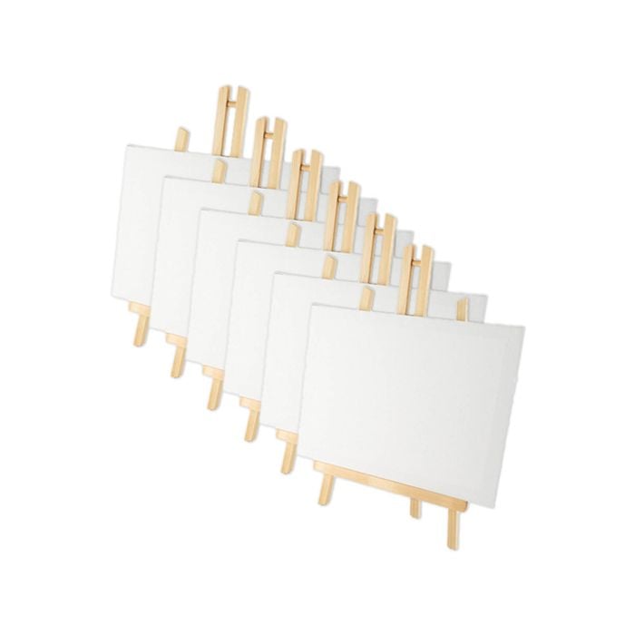 6x Art Boxd 18cm Stretched Canvas 280gsm Art Painting W/ Wooden Easel Med Thick