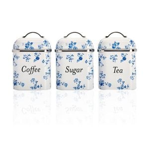 3pc Laura Ashley Canister Set S/S Easy Clean China Rose with Lid White