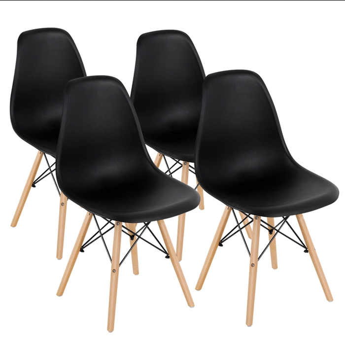 Costway 4x Wood Eames Dsw Dining Chair Kitchen Side Chair Black