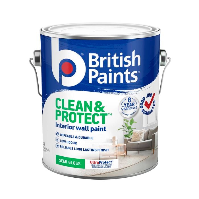 British Paints White Semi Gloss Clean And Protect Interior Paint - 2L