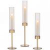 Levede Candle Holder 3Pc Removable Windproof Glass Shade Metal  Gold