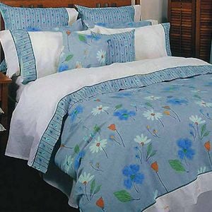 Daisy Cotton Rich Quilt Cover Set Blue Queen