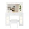 Ufurniture Makeup Vanity Table Stool Set with Glass Tabletop LED Lights and Charging Station Large Mirror White
