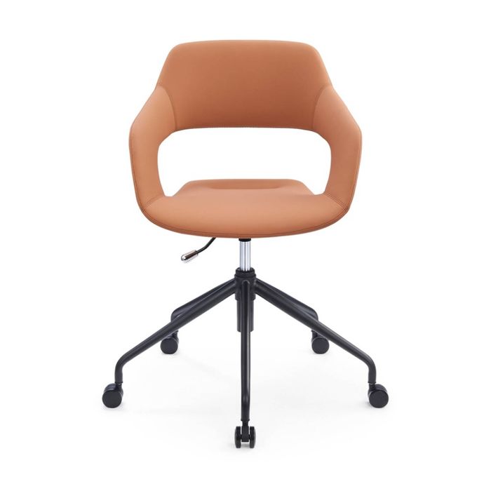 Sabia Oliver Medium Back Pre-Assembled Office Chair Tan Upholstered Black Frame