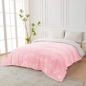 LINENOVA Flannel Fleece Blanket Comfort Soft Queen Size Bed Blanket-Pink