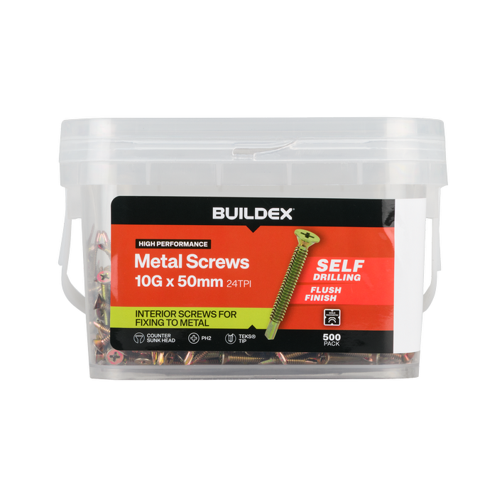 Buildex 10G x 50mm Gold Passivated Sheet Metal Screws - 500 Pack