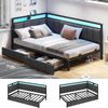 Ufurniture Corner Bed Frame Single Daybed With 2 Storage Drawers And Charging Station Bedroom Living Room Gray