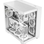 Antec C8 Aluminum White E-ATX Seamless Edge View Front and Side, USB-C, 4mm Tempered Glass, 360mm liquid cooler top, bottom, sid