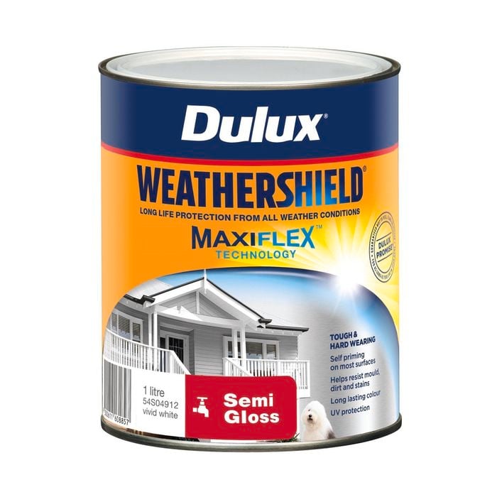 Dulux 1L Vivid White Semi Gloss Weathershield Exterior Paint
