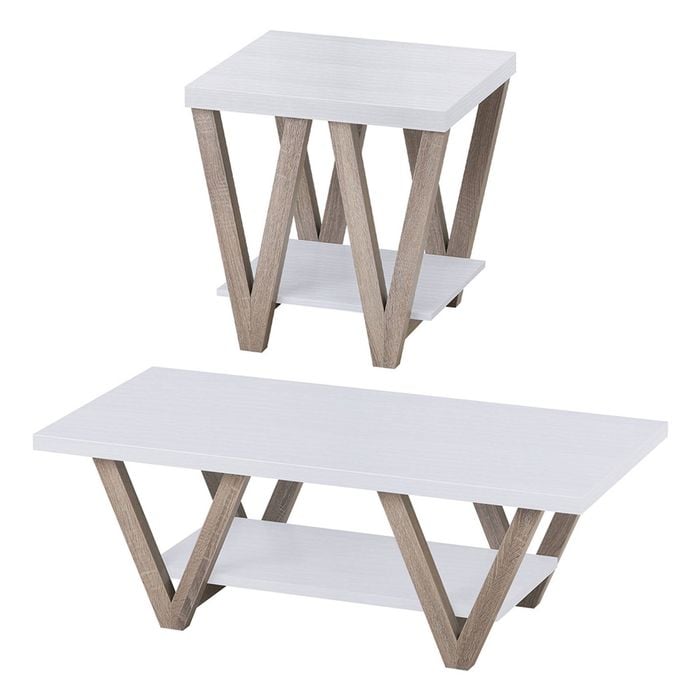 Familand 2 Piece Wooden 120cm Coffee Table Set with Small Side Table in White