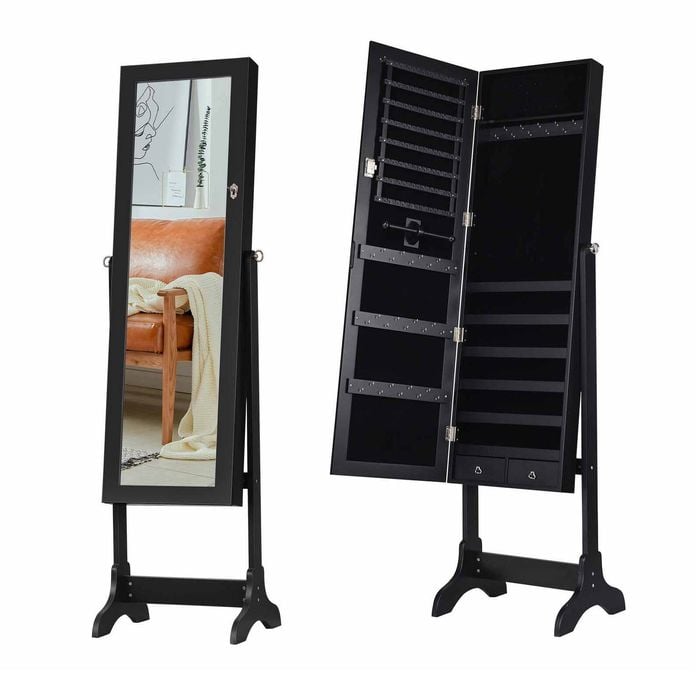 Costway Jewellery Storage Cabinet Jewelry Armoire with Floor Mirror Black