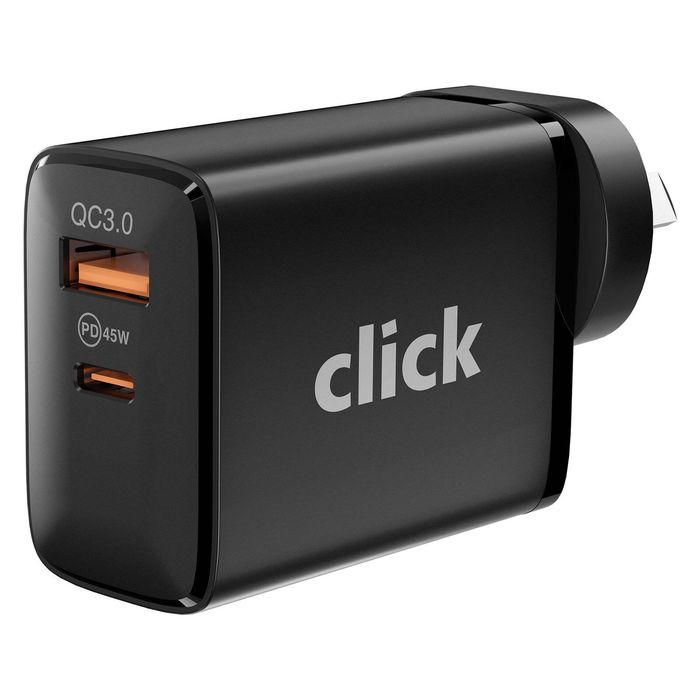 Click 45W Black Dual Wall Charger - Bunnings Australia