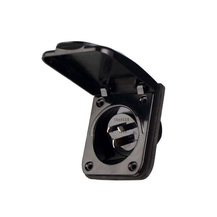 Caravan 15a Inlet Black Power Socket Weatherproof Ip54 15 Amp For Rv, Motorhome