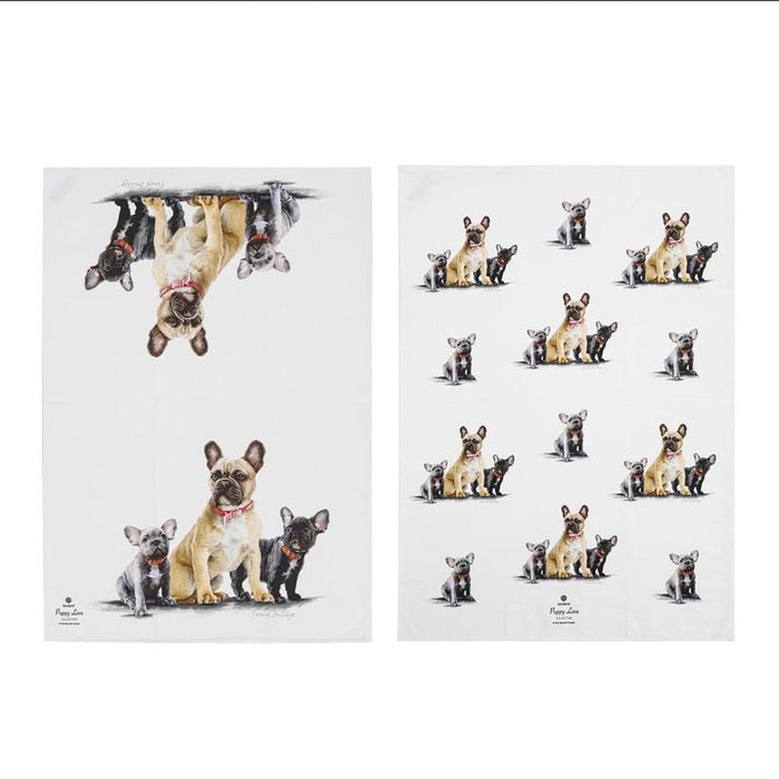Ashdene Puppy Love Set Of 2 Tea Towels - French Bulldog
