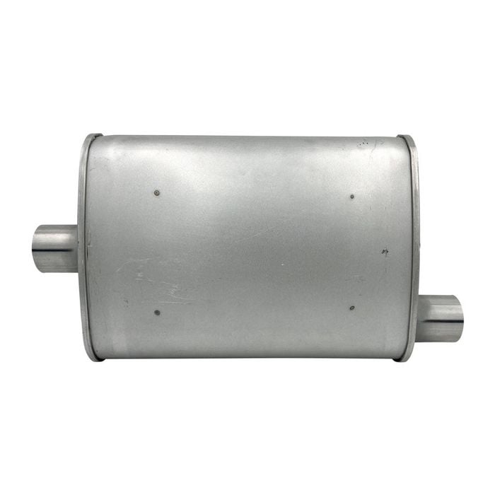 GASO Oval Muffler, 2" In/Out, Offset/Centre, 8" x 4" x 14" Triple Flow Glass Packed