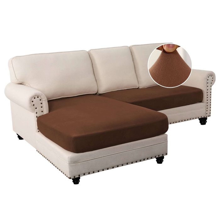 Smarcute 2 Piece Velvet Cushion Seat Covers for L Shape Sectional Sofa Couch Lounge Chocolate (2 Seater + 1 Chaise)